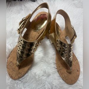 MICHAEL Michael Kors Metallic Gold Laser-Cut Cork Thong Sandals